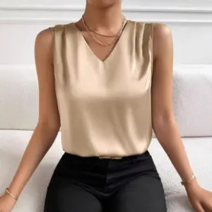 Satin Round-Neck Top with Cut-Out Sleeves
